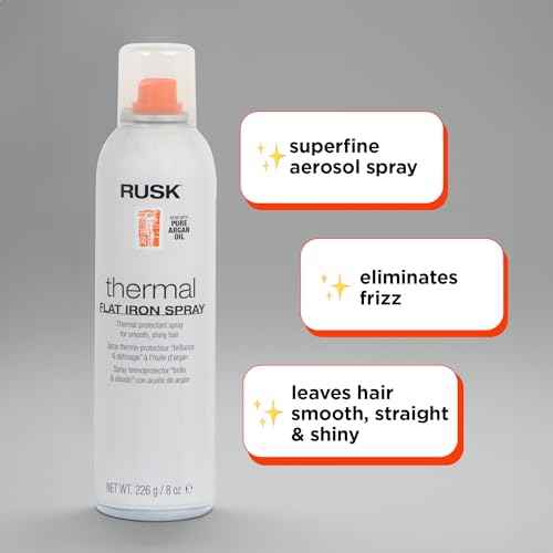 RUSK Designer Collection Thermal Flat Iron Spray with Argan Oil, Micro-Fine Spray, Eliminates Frizz, Leaves Hair Smooth and Sleek, 8 fl. oz