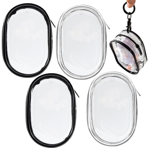 4PCS Clear Makeup Bag, Mini Makeup Bag for Purse, Waterproof Lipstick Holder Cute Case Coin Purse Wallet Card Holder Data Cable Organizer Zipper Pouch Black and White (No Hooks)