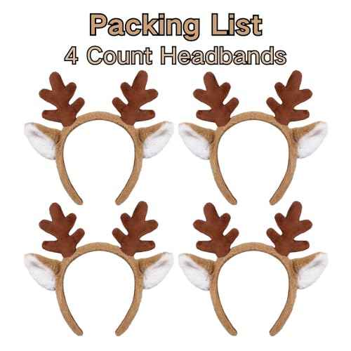 DaliDali 4 Count Reindeer Antlers Headband Deer Antlers Headband, Reindeer Costume for Halloween Festival Party, Christmas Headbands for Women Men