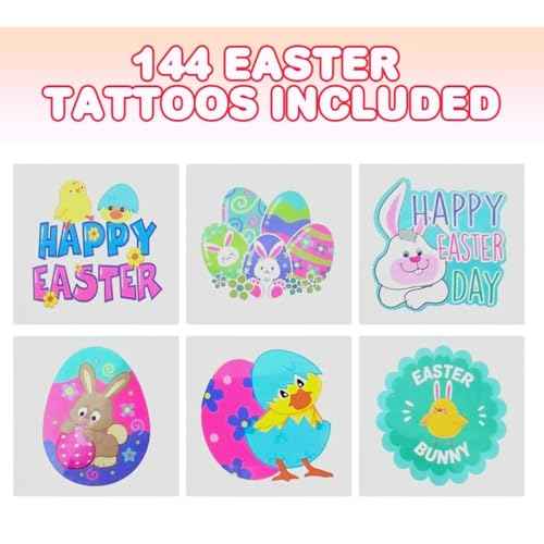 Easter Basket Stuffers for Kids, 144 Pack Easter Tattoos for Kids, Individual Temporary Tattoos Easter Themes, Fake Tattoo Stickers, Egg Fillers, Easter Treats, Easter Toys, Easter Basket Essentials