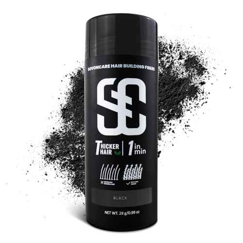 SOVONCARE Hair Fibers for Thinning Hair, Black Hair Building Fibers for Bald Spots Undetectable & Natural, Conceals Hair Loss, Fill In Fine Hair Powder Hair Thicker Instantly for Women & Men 28g