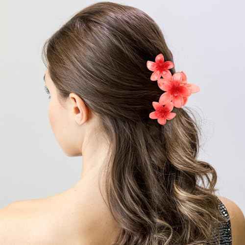 Flower Hair Claw Clips - 4PCS Glossy Hawaiian Clips for Thick and Thin Hair, Non-Slip Strong Hold Hair Accessories for Women and Girls