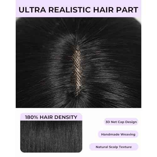 Bob Wig with Bangs Human Hair 100% Human Hair Wigs with Bangs Glueless 2¡¿1 Lace Closure Short Bob Wig Human Hair Straight Wigs for Black Women Closure 180% Density Beginner Friendly£¨14Inch,Black£©