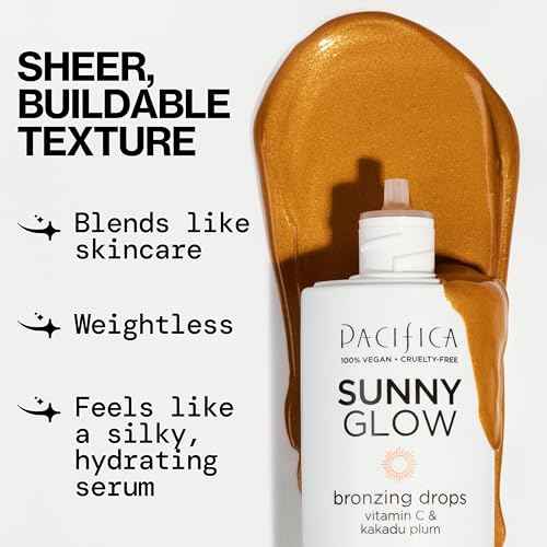 Pacifica Sunny Glow Liquid Face Bronzer Drops - Face Makeup Bronzing For Face & Cheeks for Instant Sun-Kissed Glow - Vitamin C & Glycolic Acid Infused Liquid Bronzer Illuminating Highlighting Clean