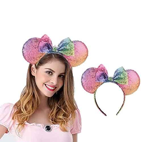 Tgirls Christmas Mouse Ears Headband Shinny Bow Hair Hoop Snowflake Sequins Ear Mouse Headwear Costume Party Hair Accressory