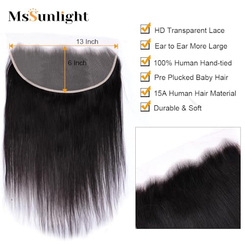 13x6 Lace Frontal Human Hair Pre Plucked with Baby Hair Straight Ear to Ear Frontal Ultra-Thin Invisible HD Transparent Swiss Full Lace Frontal Tiny Knots Free Part 16 Inch