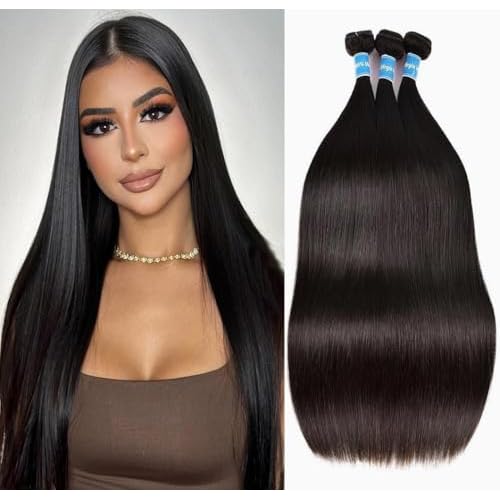10A Straight Bundles Human Hair 20 22 24 Inch Straight Hair 3 Bundles Unprocessed Brazilian Virgin Human Hair Extension Double Weft Natural Black