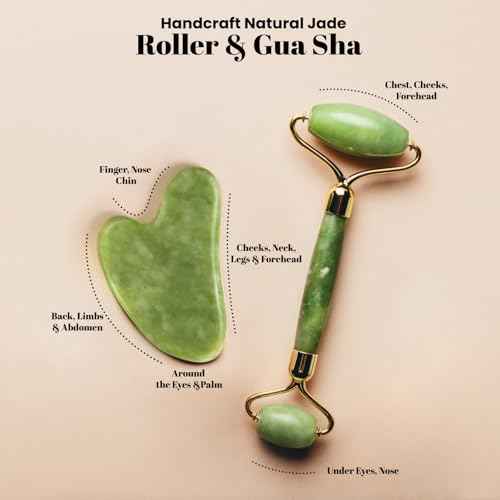 ROSELYNBOUTIQUE Gua Sha Facial Tools & Face Roller for Lift Wrinkless Natural Skincare Tool Jade Roller Guasha Tool for Face (Green)