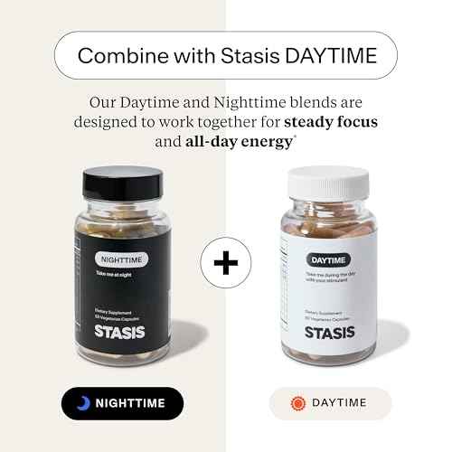 Stasis Nighttime - Calm and Sleep Capsules to Pair with Stimulant - Skullcap, Magnolia Bark, Magnesium for Sleep, and Astaxanthin Supplements for Relaxation and Mood Support - 25 Servings