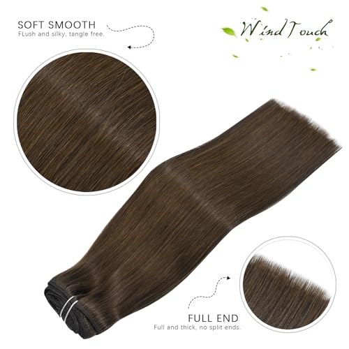WindTouch Clip in Hair Extensions Real Human Hair #4 Medium Brown Hair Extensions Clip Ins 16inch 120g 7Pcs Human Hair Clip in Extensions Soft Straight Hair Extensions