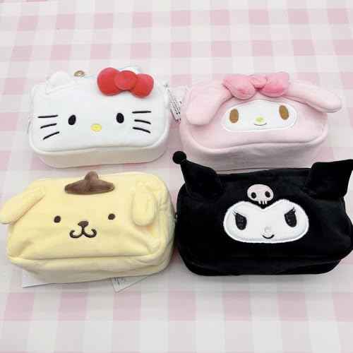Cartoon Cosmetic Bag With Zipper,Kawaii Plush Makeup Bag,Cute Brush Organizer Toiletry Bag for Women Girls(black)