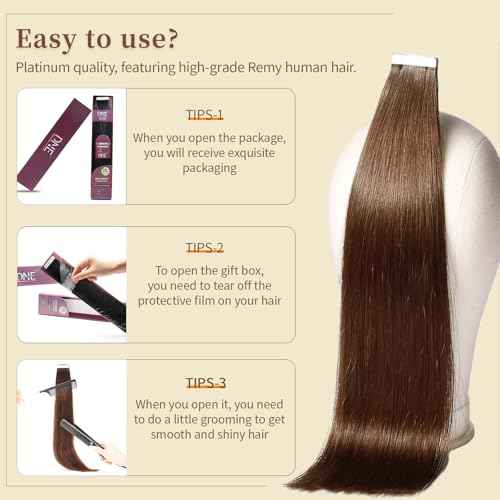 DNE Tape in Hair Extensions Real Human Hair 20 inches 20Pcs/50g/Pack Seamless #4 Medium Brown Dark Color Straight Invisible Double Sided Tape in Hair Extensions for Women/Girls (#4, 20 inch)
