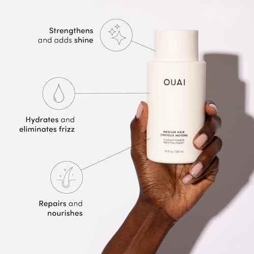 OUAI Medium Conditioner - Hydrating Hair Conditioner with Coconut Oil, Babassu Oil, and Keratin - Strengthens, Repairs and Adds Shine - Paraben and Phthalate Free Hair Care Products (10 Oz)