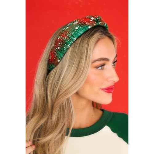 Christmas Headbands for Women Girls Plaid Headbands Holiday Knotted Head Bands with Snowflake Red Black Buffalo Plaid Hair Hoops Festive Top Knot Headband Christmas Gifts Hair Accessories for Women