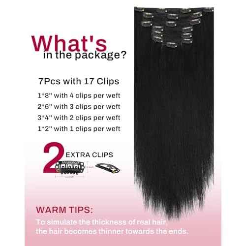 Moresoo Black Clip in Hair Extensions Real Human Hair Clip in Extensions Black Hair Extensions for Women Remy Double Weft 120g/7pcs 20 Inch