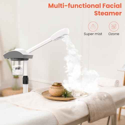 TASALON Professional Facial Steamer Machine on Wheels, Standing Esthetician Steamer with Hot Ozone Mist, Facial Be Used for Skin Rejuvenation, Steamer for Facial Used for Spa or Personal Care, White