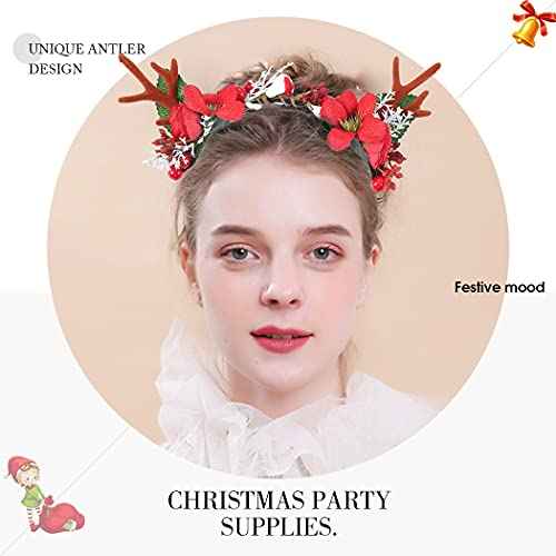 Catery Deer Headband Xmas Reindeer Antlers Headbands Elk Deer Flower Head Band Head Hoop Xmas Hair Bands Dcorative Halloween Headwear Hair Accessoey for Women and Girls