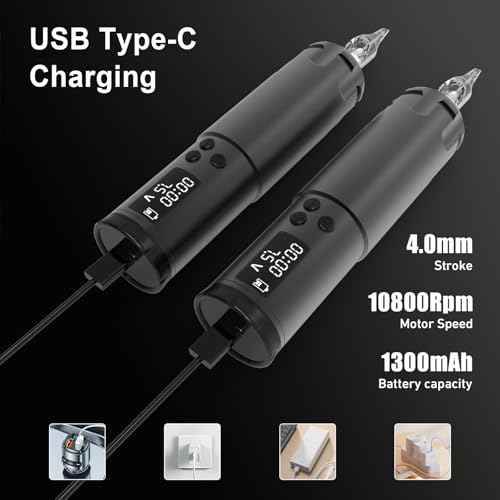 Wireless Rotary Tattoo Machine Kit with LED Display, 20PCS Tattoo Needles & Ink Set for Beginners