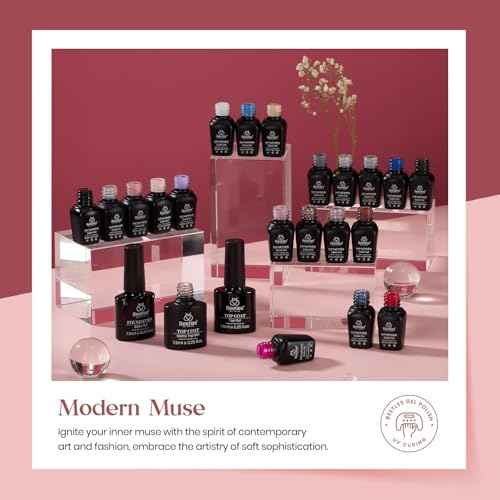 beetles Gel Polish Kit, Nude Gray Pink Blue Burgundy Glitter Gel Polish Set Modern Muse Collection with 3Pcs Base Matte Glossy Top Coat Soak off Uv Gel for Women