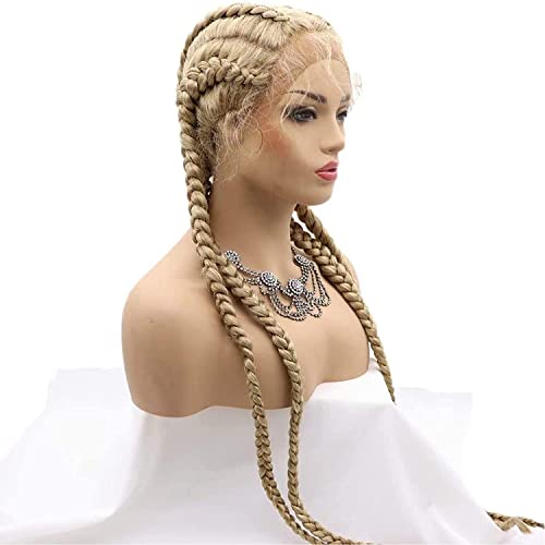Blonde Braided Wig with Baby Hair Long Soft Synthetic Lace Front Wigs for Black Women Natural Looking 613 Blonde Twist Braids Lace Wig Glueless Heat Resistant Fiber Cosplay Party Drag Queen 30Inch