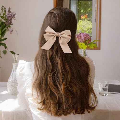 Bessrung 6PCS Small Hair Bows, Soft Satin Ribbon Bow Hair Clips for Women Girls Teens, Non-Slip Hair Barrettes for Curly Straight Hair, Cute Bow Clips, Brown Hair Accessories for Party Wedding Gift