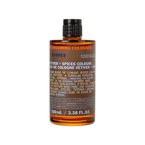 KORRES Eau de Cologne, Athenean Grooming Scent for Men, Warm Woody Fragrance with Vetiver And Spicy Notes, Vegan, Silicone & Paraben Free, Elegant Men¡¯s Cologne, Greek-Inspired, Spray, 3.38 Fl Oz