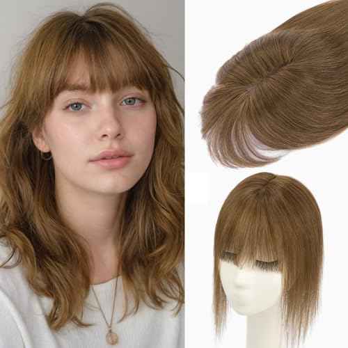 Rich Choices Hair Toppers for Women Real Human Hair 100% Human Hair Toppers for Women Clip in Silk Base Remy Hair Topper 7 Inch honey brown