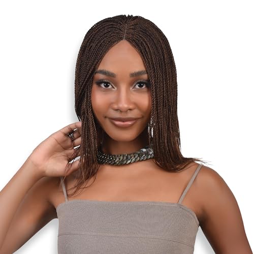 Twisted Wigs, 12-Inch Micro Million Twist Braided Wig - Light, Soft Braid Wigs for Black Women with Glueless Front Lace Closure - No Tangle Synthetic Braids- Color 30/33 Mixed