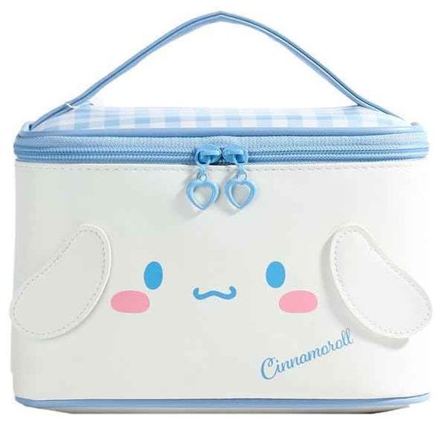 Many Rainbows Cinnamoroll PU Cosmetic Bag Makeup Pouch Travel Portable Vanity Case Organizer with Handle - White