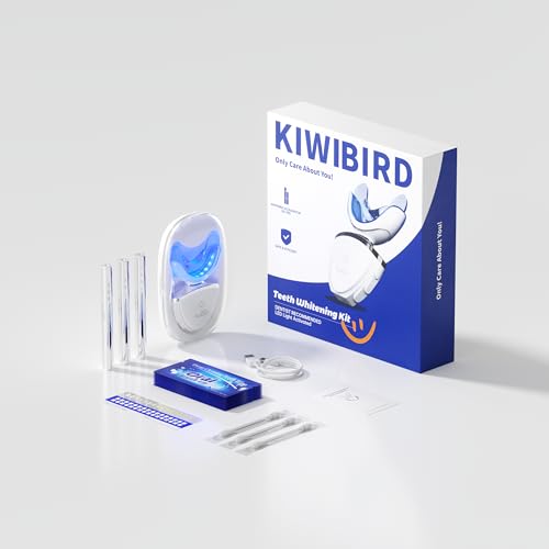 KIWIBIRD Teeth Whitening Kit for Sensitive Teeth ? 3 Gel Pens, LED Light with Wireless Charging Case, IPX7 Waterproof, Enamel-Safe at-Home Dental Care Tool