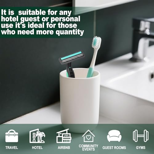 Disposable Twin Blade Razors in Bulk, Individually Wrapped - Clear Safety Cap, For Homeless, Hotel, Airbnb, Travel (pack of 400,green)