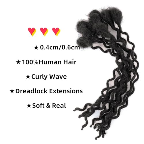 8 Inch 30 Strands Curly Wave Loc Extensions Human Hair, 0.6cm Dreadlock Extensions Human Hair for Women Men Kids Full Handmade Permanent Dreads Locs Natural Black