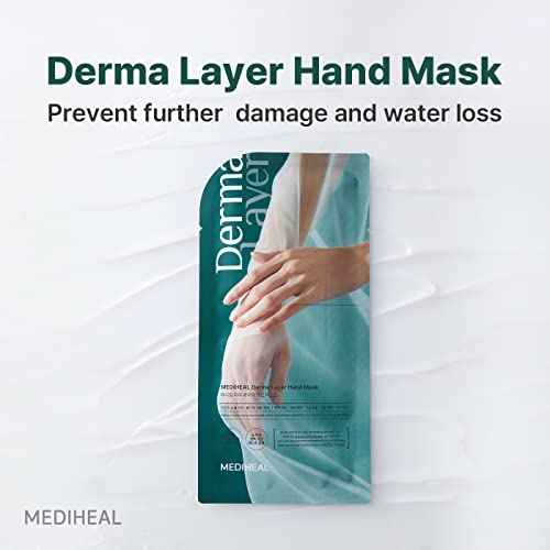 Mediheal Derma Layer Hand Mask (5 Packs) for Dry, Cracked, Roughfnessm Dullness, Damaged Skin Care with Hyaluronic Acid 3 Layers Structure
