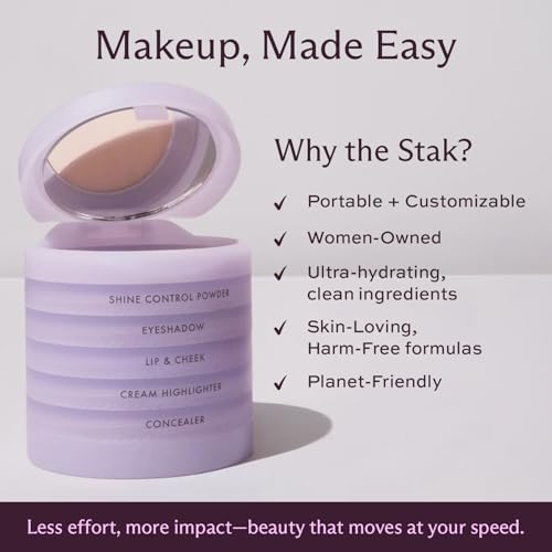 Subtl Staks 4-in-1 Travel Makeup Kit by Subtl Beauty - Eyeshadow Duo, Shine Control Powder, Cream Highlighter, Lip and Cheek - Includes Mirror Lid and Mini Brush - Stackable Makeup Designed for Travel