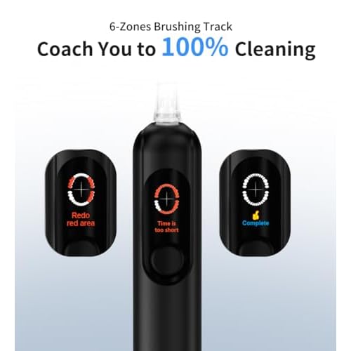 Electric Toothbrush with AI Smart Display, 4 Modes with Missed Spot Detection, Pressure Sensor, 2 Mins Timer, 40¡Æ Oscillating 52000 VPM Sonic Toothbrush with Travel Case, 2 Brush Heads, IPX7