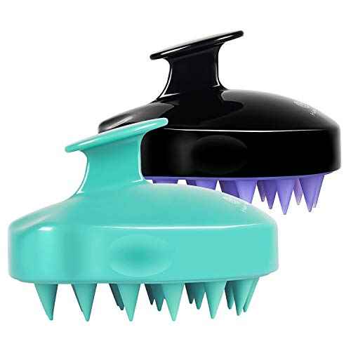 HEETA Hair Scalp Massager Shampoo Brush 2 Pack, Soft Silicone Bristles to Remove Dandruff, Waterproof Hair Scrubber for Both Wet Dry Use, Suitable for Men & Women (Green & Black)