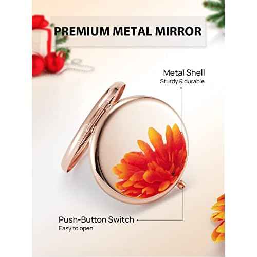 Compact Mirror for Purse, Double-Sided 1X/2X Magnifying Metal Pocket Makeup Mirrors(Round, Rose Gold)