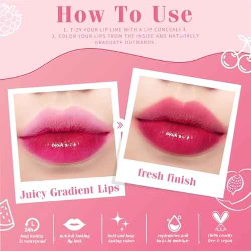10 Colors Lip Tint Stain Set,Korean Lip Gloss,Watery Lip Stain Mini Liquid Lipstick Waterproof,Moisturizing Lip Stain Set Multi-Use Lip and Cheek Tint,Non-Stick Cup,Lightweight,Vivid Color Lip Makeup