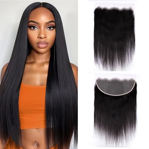 13x6 Lace Frontal Human Hair Pre Plucked with Baby Hair Straight Ear to Ear Frontal Ultra-Thin Invisible HD Transparent Swiss Full Lace Frontal Tiny Knots Free Part 16 Inch