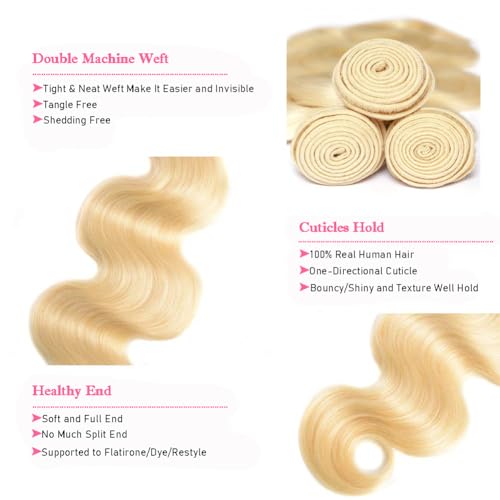 613 Bundles Blonde Bundles Human Hair 24 Inch 613 Body Wave bundles 100% Unprocessed 12A Grade Brazilian Virgin Hair Bundles 1 Bundle Human Hair 613 Blonde Bundle