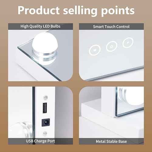 Vanity Mirror with Lights,Makeup Mirror with 17 Dimmable LED Bulbs, 3 Color Lighting Modes Detachable 10X Magnification Mirror Touch Control, 23.6X19,7 inch, White