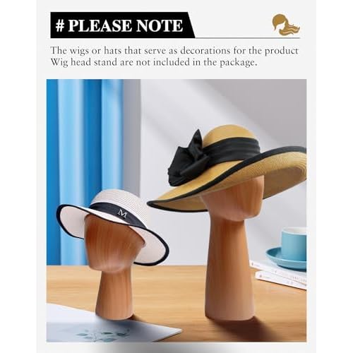 CHADWICK Imitation Wood Mannequin Head, Manikin Head Hat Stand, Wig Head Stand for Displaying Hats and Wigs, Wig Caps Mannequin Head Stand, Art Decoration Model Head, Durable GFRP Material