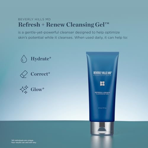 Beverly Hills MD Refresh + Renew Cleansing Gel - Facial Cleanser for Hydrating and Brightening Appearance of Aging Skin - Exfoliation Formula for Skin Complex Rejuvination - For a Youthful Glow