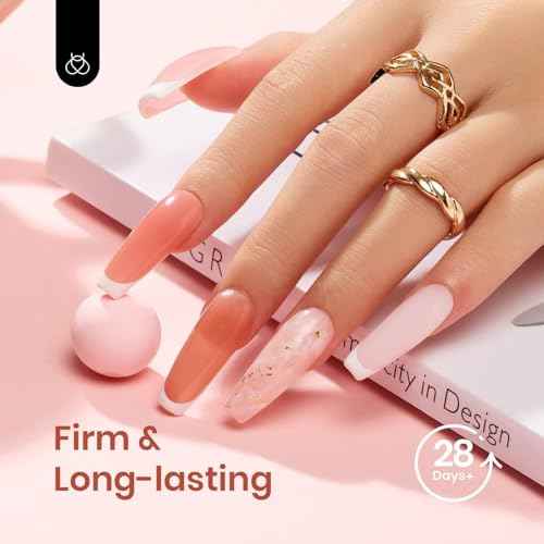 Beetles Poly Nail Gel Kit - 6 Colors Jelly Nude Extension Kit with Slip Solution Builder Nail Enhancement for Beginner & Professional Long Lasting DIY Home Christmas Gift for Women, UV & LED Needed