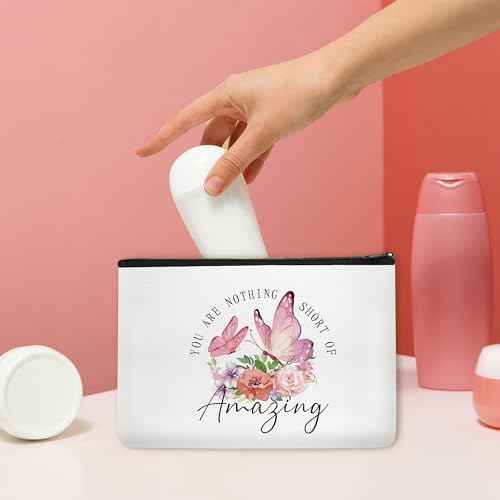 SEAOYOAZO Flower butterfly Gifts for Women Inspirational Gifts for Women Makeup Bag Travel Cosmetic Toiletry Bag for Girls £¨You Are Nothing Short of Amazing£©