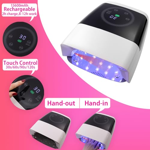 132W Cordless UV Nail Lamp Rechargeable Gel Lamp Professional LED Nail Light Dryer with Removable Stainless Steel Plate 4 Timers Auto Sensor Fast Curing for Home & Salon DIY Manicure