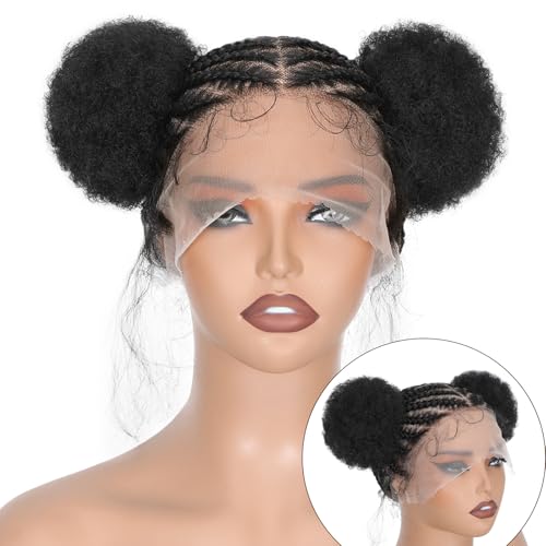 FAVE Cornrow Wig with Afro Puff Real HD Full Lace Cornrow Braided Wigs for Black Women Afro Wig with Baby Hair Braided Wig for Daily Use