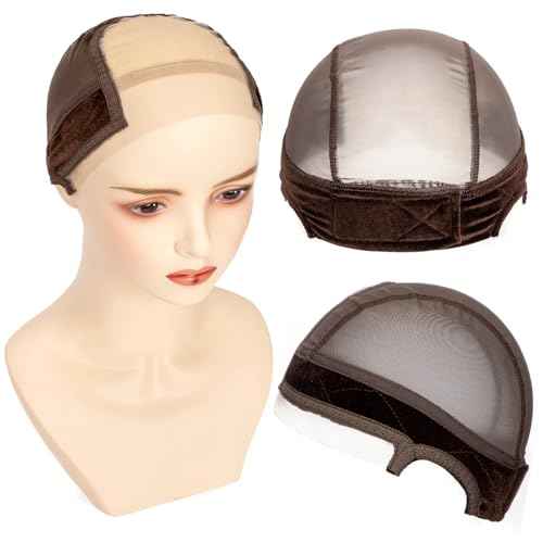 Wig Caps Lace Wig Caps for Women Wig Caps with Grip Band for Keeping Wigs in Place Glueless Wig Grip Cap with 4x5 Transparent Lace Non-Slip Adjustable Elastic Headband (1pcs-brown)