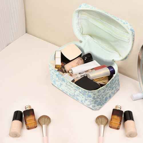 Large Makeup Bag, Cute Cosmetic Bag for Women Girls, Floral Coquette Aesthetic Toiletry Bag, Travel Make Up Organizer Bag (White-Bear)