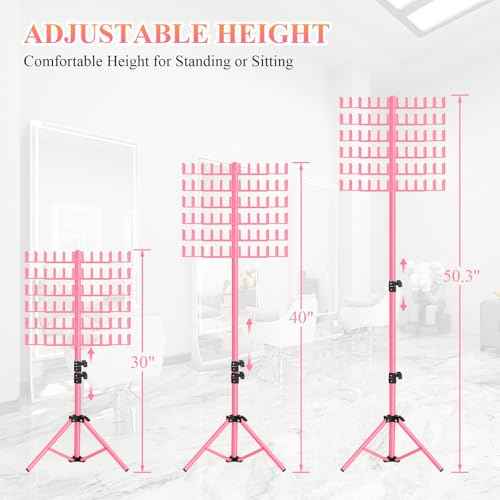 JANMPASK Braiding Hair Rack Height Adjustable 144 Pegs Braiding Rack Hair Extension Holder with Hair Braid Tools, Easy to Assemble (pink)